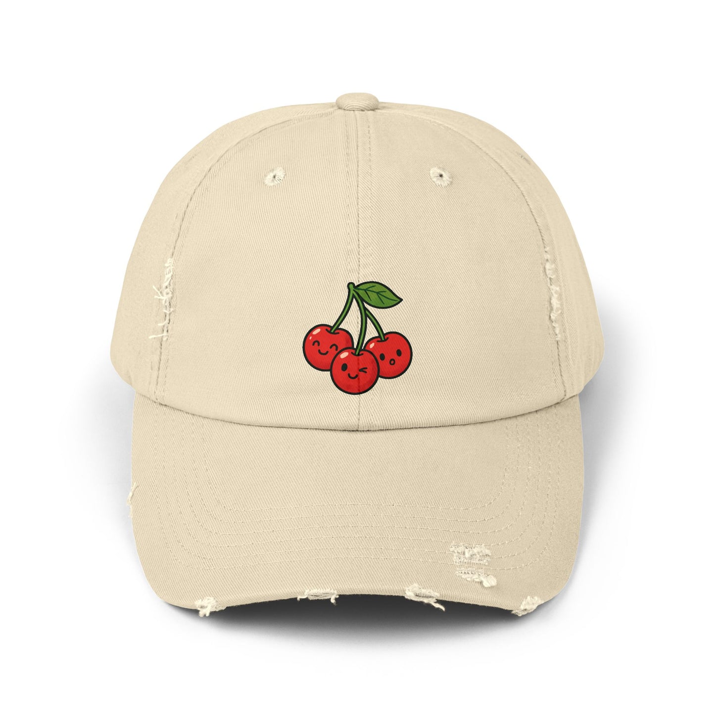 Cherry Embroidered Unisex Distressed Cap, Vintage Baseball Hat, Cute Cherry Hat, Casual Summer Accessory, Gift for Friends