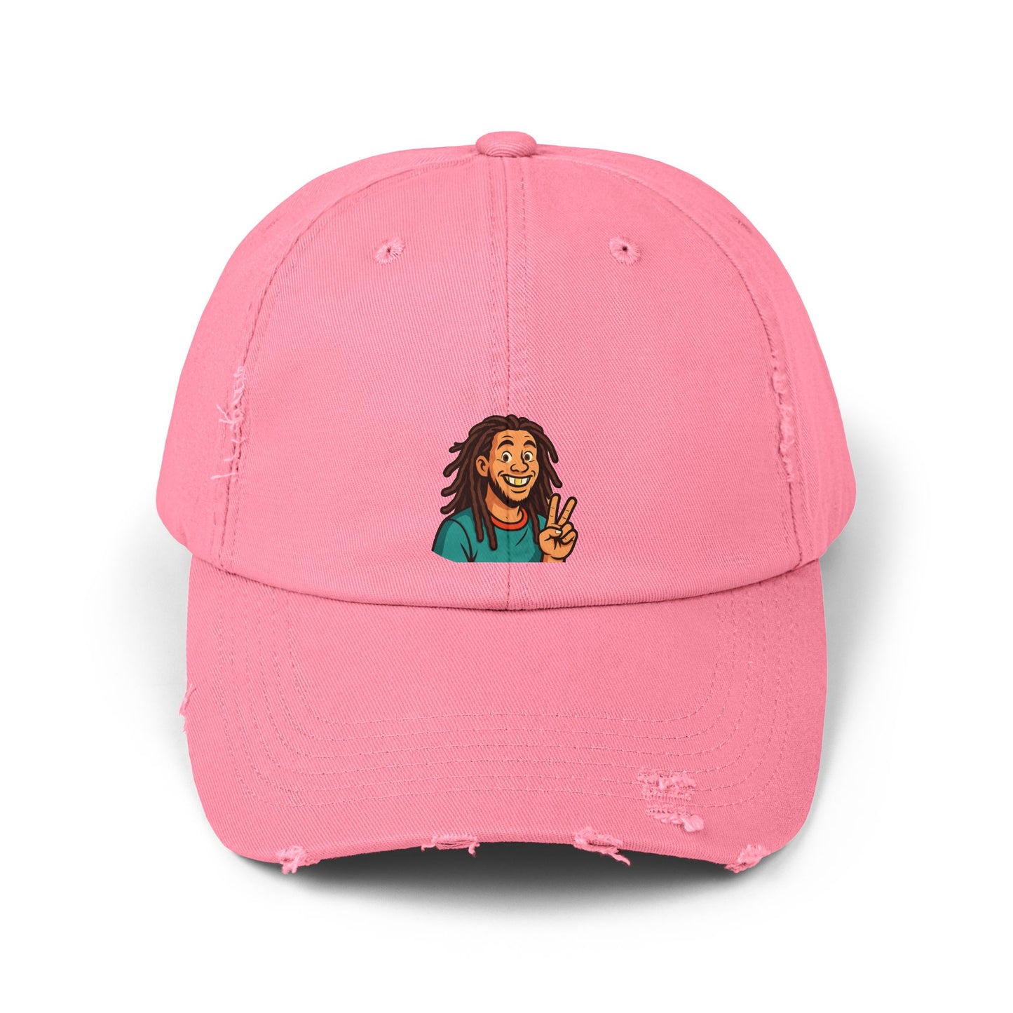 Unisex Distressed Cap with Peace Sign Design, Casual Headwear, Fun Gift for Friends, Summer Accessory, Unique Hat for Festivals