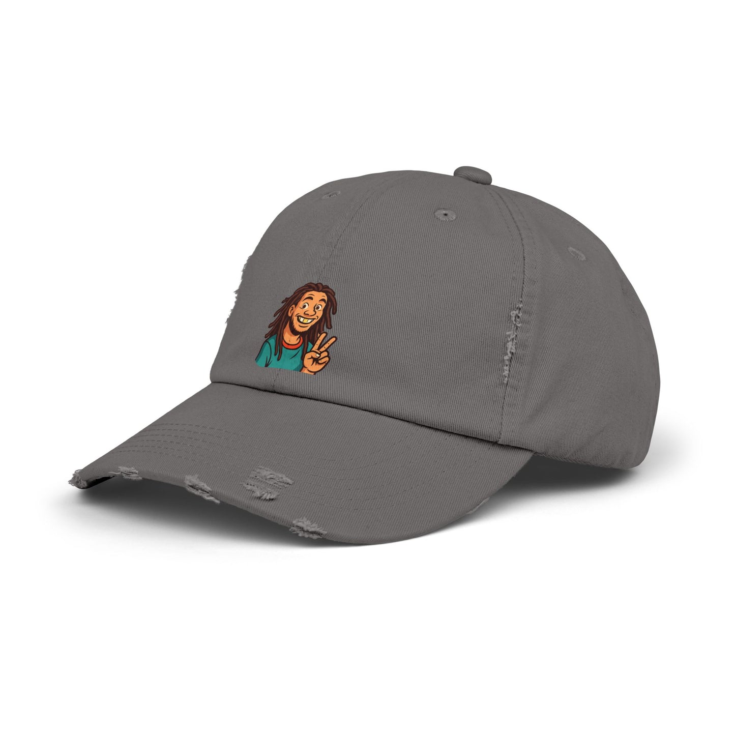 Unisex Distressed Cap with Peace Sign Design, Casual Headwear, Fun Gift for Friends, Summer Accessory, Unique Hat for Festivals