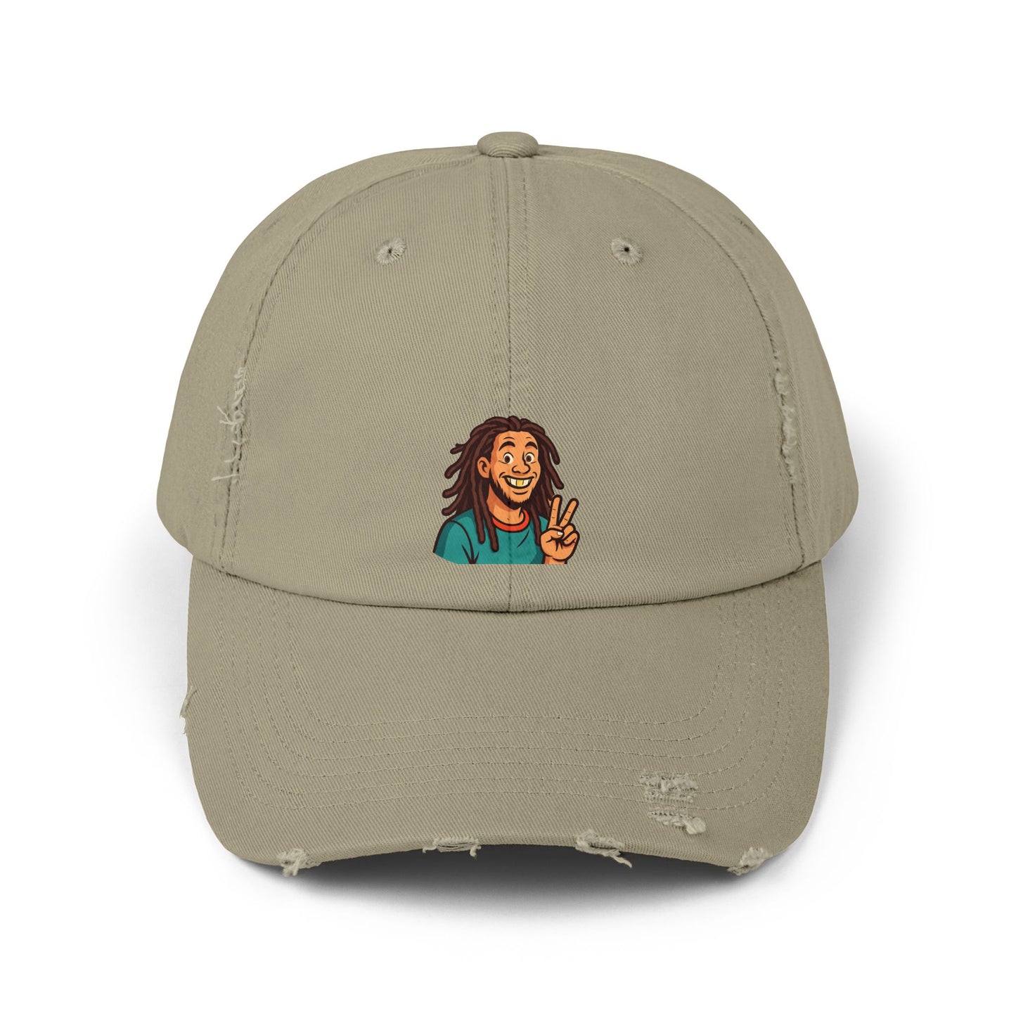 Unisex Distressed Cap with Peace Sign Design, Casual Headwear, Fun Gift for Friends, Summer Accessory, Unique Hat for Festivals