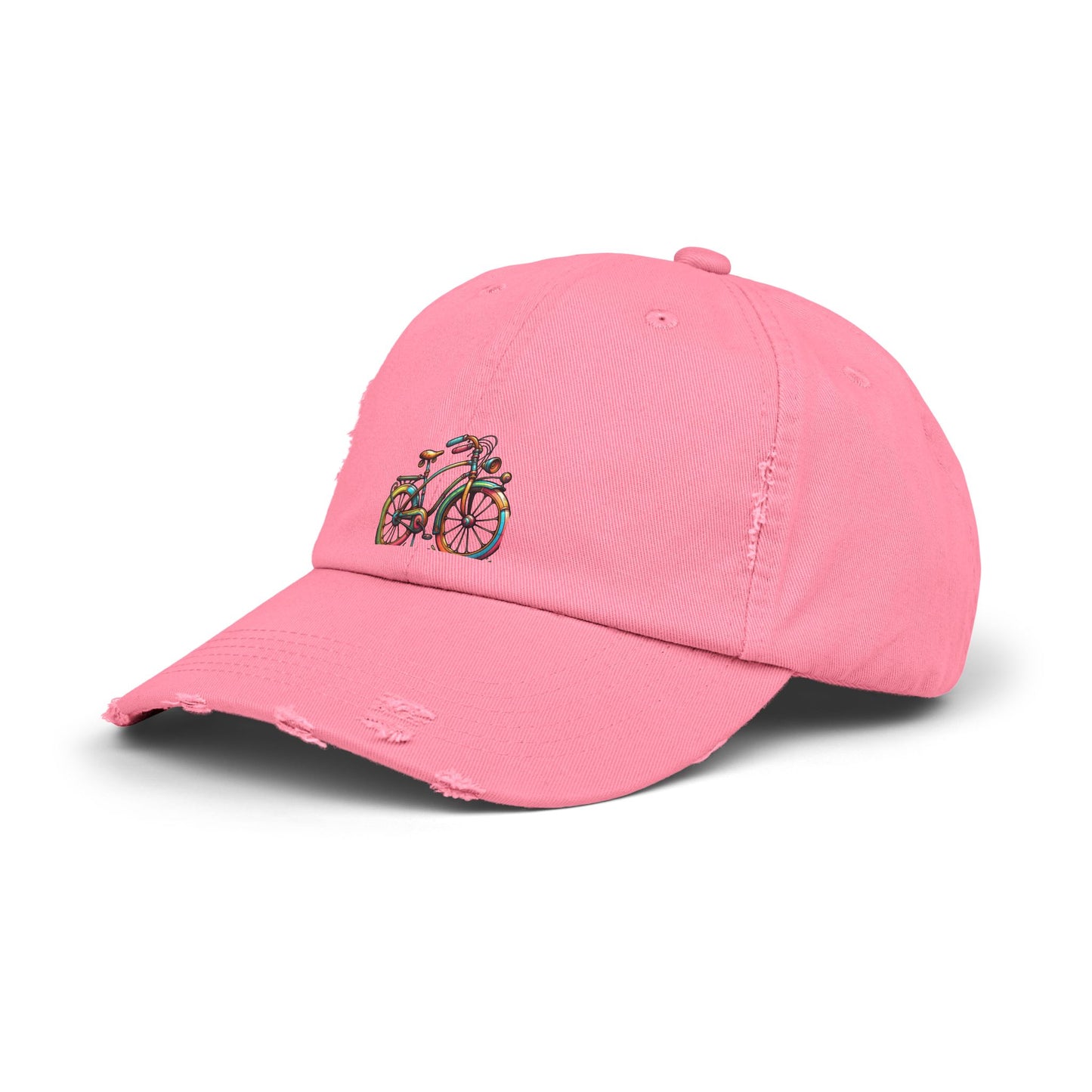 Vibrant Bicycle Distressed Cap, Unisex Hat for Outdoor Adventures, Casual Wear, Unique Gifting, Bike Lovers' Accessories