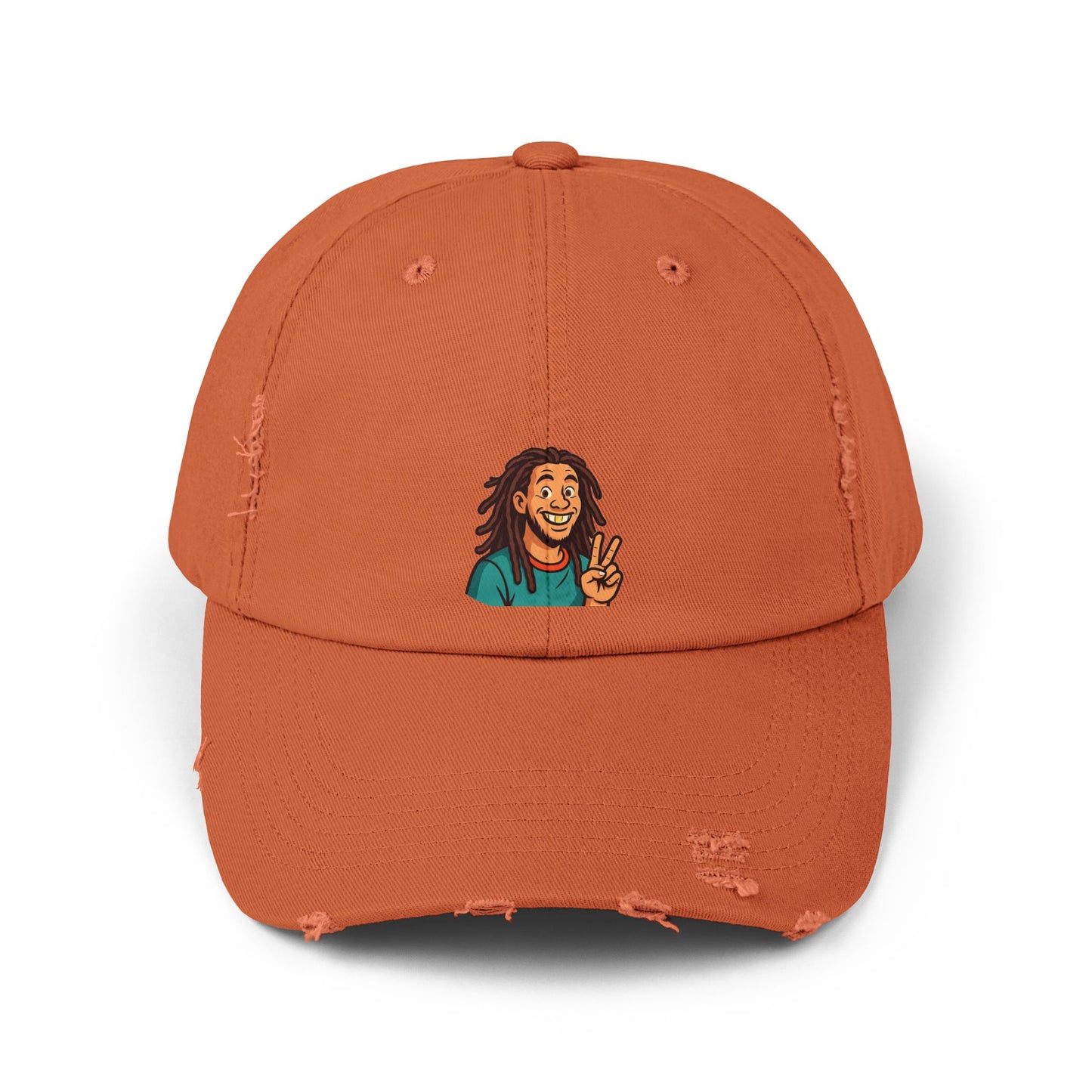 Unisex Distressed Cap with Peace Sign Design, Casual Headwear, Fun Gift for Friends, Summer Accessory, Unique Hat for Festivals
