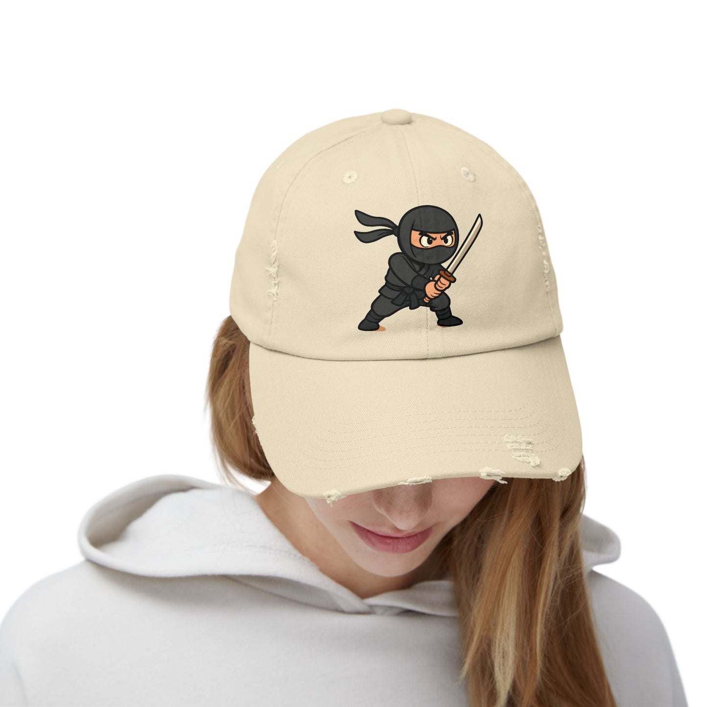 Ninja Unisex Distressed Cap, Fun Gift for Gamers, Trendy Accessory, Casual Wear, Outdoor Hat, Birthday Present