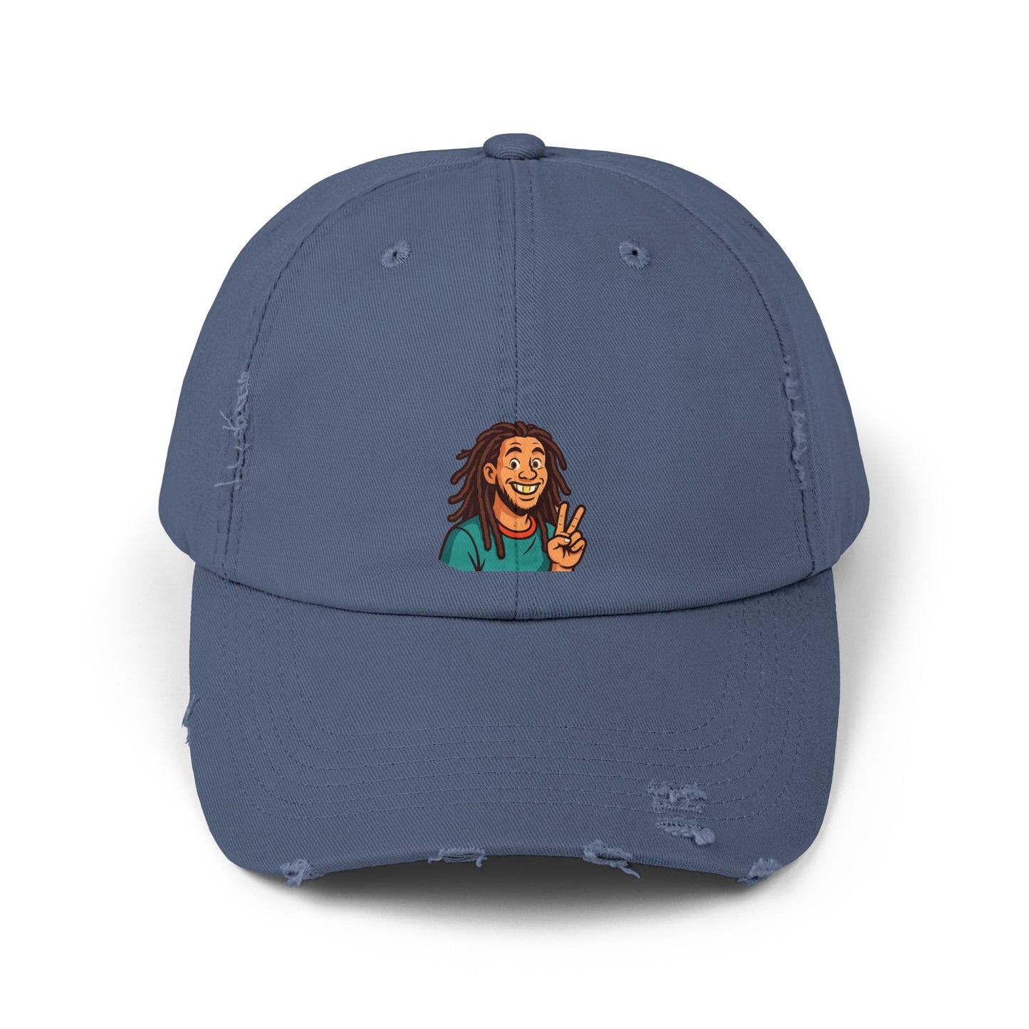 Unisex Distressed Cap with Peace Sign Design, Casual Headwear, Fun Gift for Friends, Summer Accessory, Unique Hat for Festivals