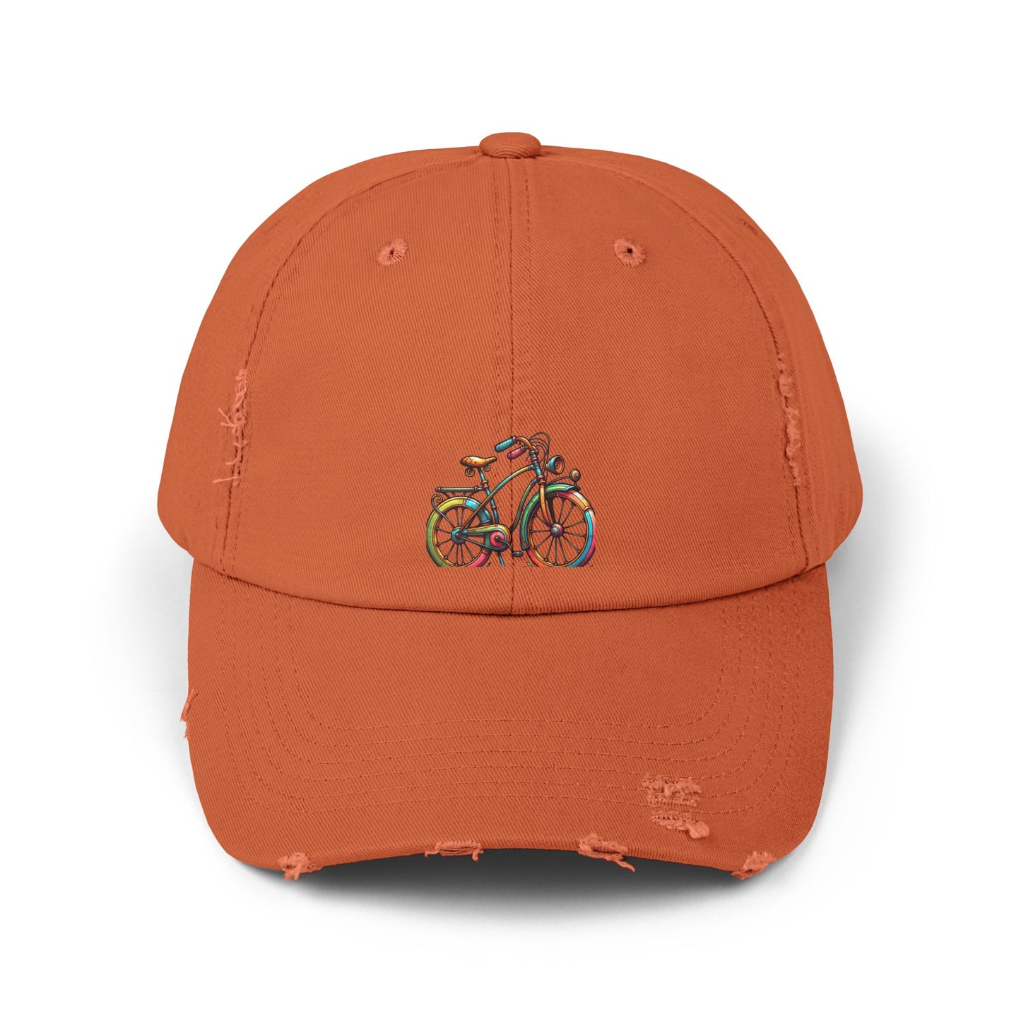 Vibrant Bicycle Distressed Cap, Unisex Hat for Outdoor Adventures, Casual Wear, Unique Gifting, Bike Lovers' Accessories