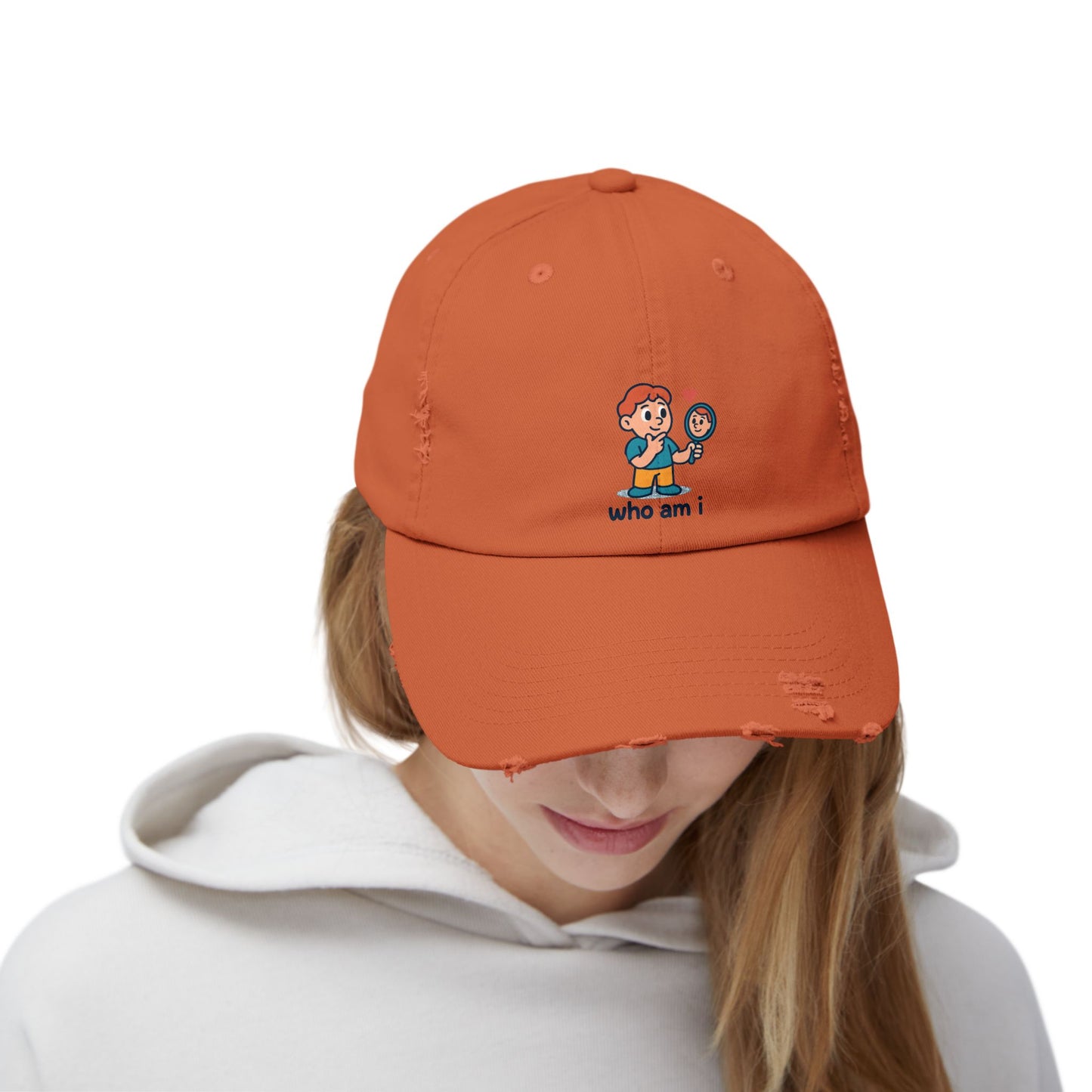 Unisex Distressed Cap with Cute Character Design, Casual Hat, Trendy Cap, Vintage Style Hat, Adjustable Cap, Perfect Gift for Friends