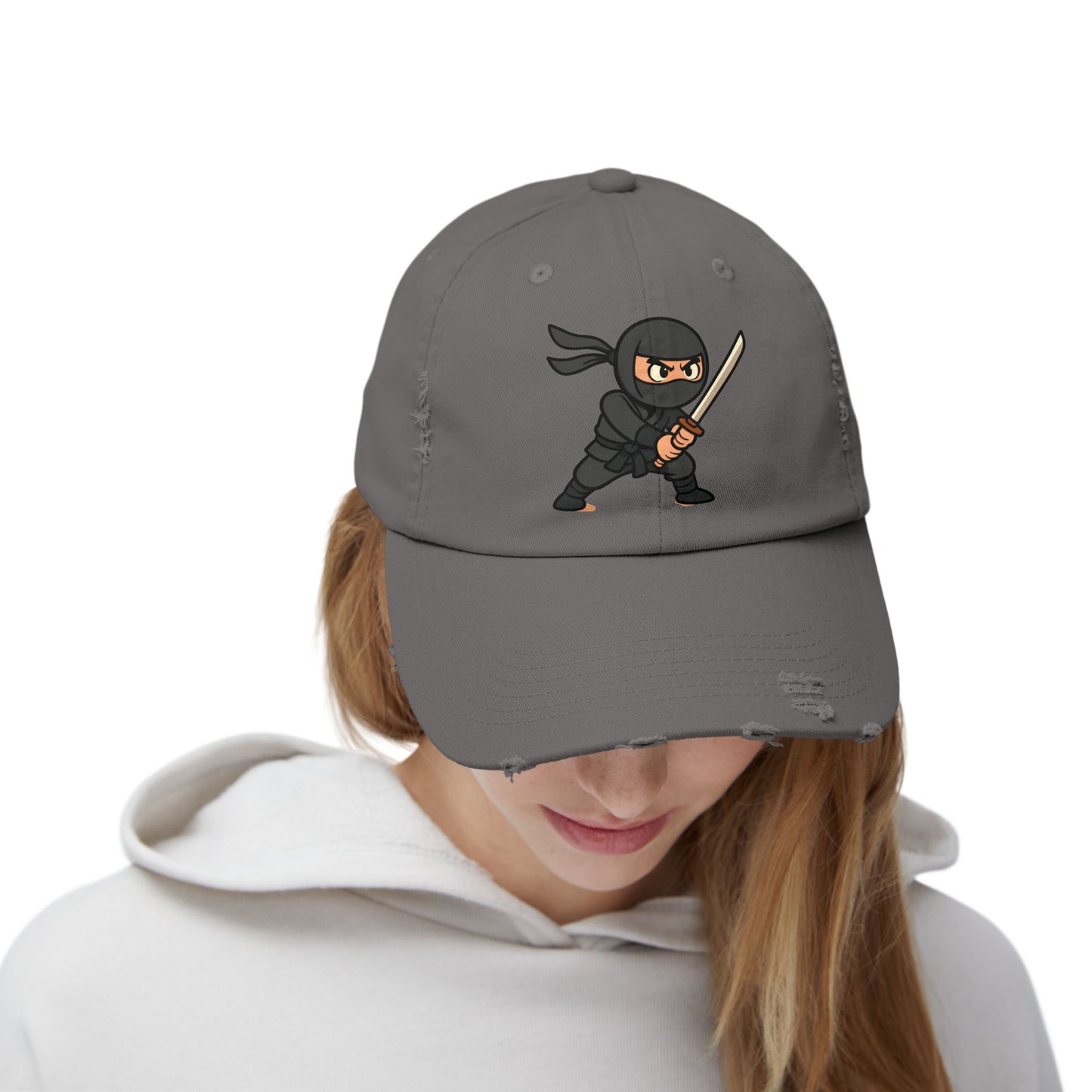 Ninja Unisex Distressed Cap, Fun Gift for Gamers, Trendy Accessory, Casual Wear, Outdoor Hat, Birthday Present