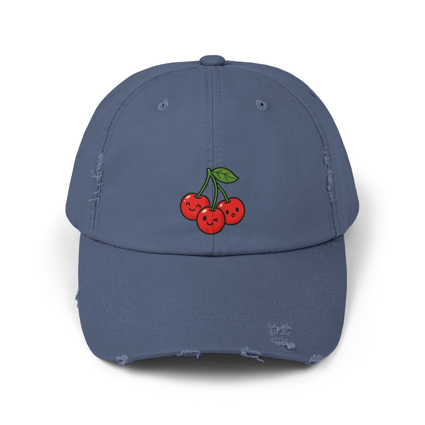 Cherry Embroidered Unisex Distressed Cap, Vintage Baseball Hat, Cute Cherry Hat, Casual Summer Accessory, Gift for Friends