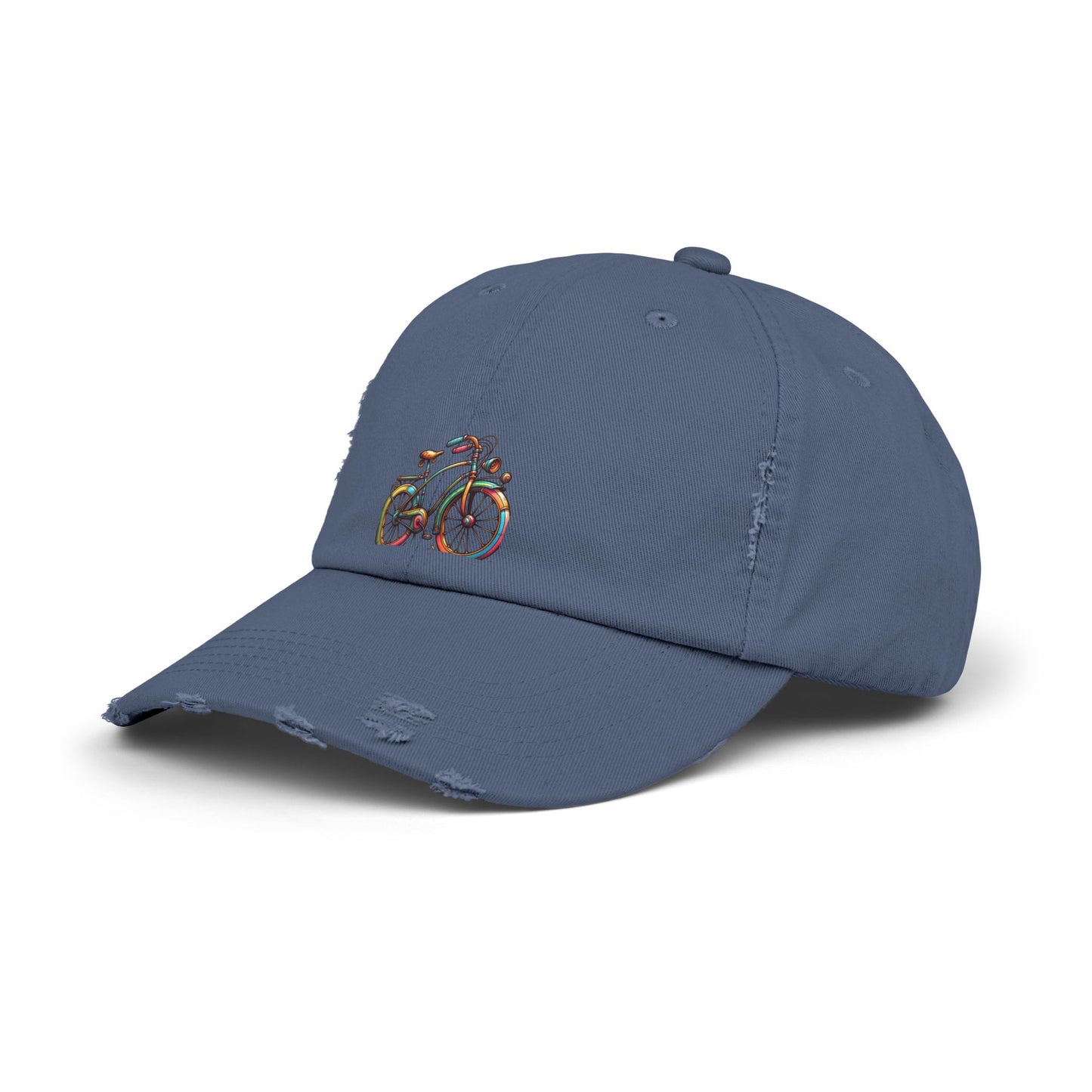 Vibrant Bicycle Distressed Cap, Unisex Hat for Outdoor Adventures, Casual Wear, Unique Gifting, Bike Lovers' Accessories