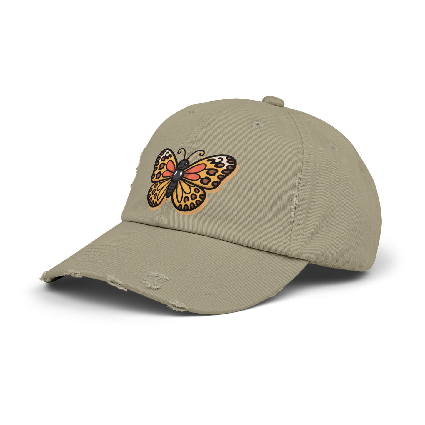 Butterfly Distressed Cap | Unisex Hats for Nature Lovers, Casual Wear, Gift for Her, Fashion Accessory, Outdoor Activities
