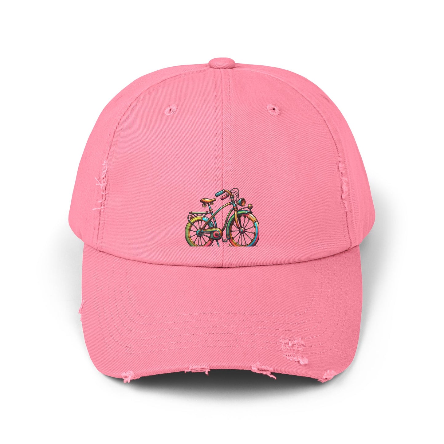Vibrant Bicycle Distressed Cap, Unisex Hat for Outdoor Adventures, Casual Wear, Unique Gifting, Bike Lovers' Accessories