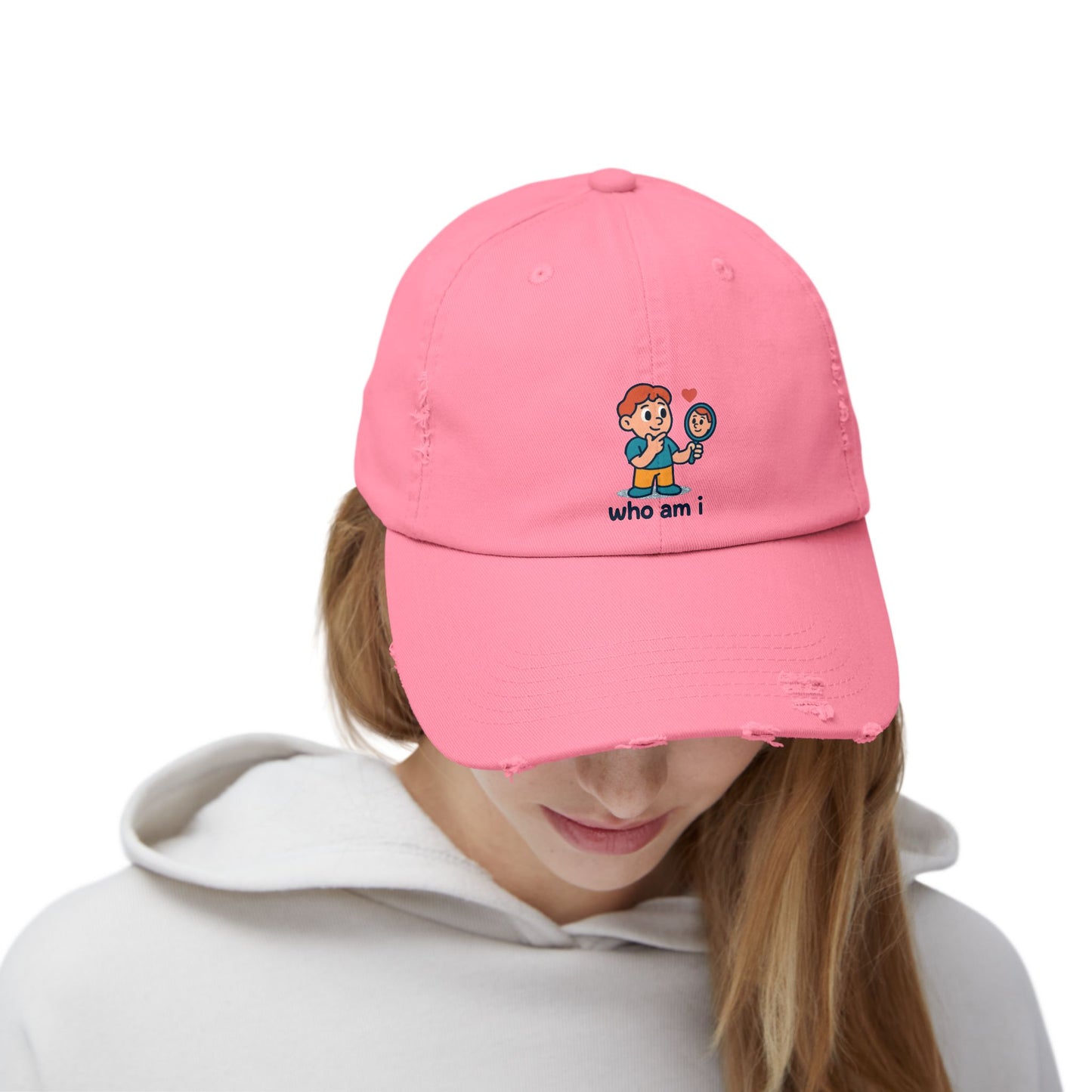 Unisex Distressed Cap with Cute Character Design, Casual Hat, Trendy Cap, Vintage Style Hat, Adjustable Cap, Perfect Gift for Friends