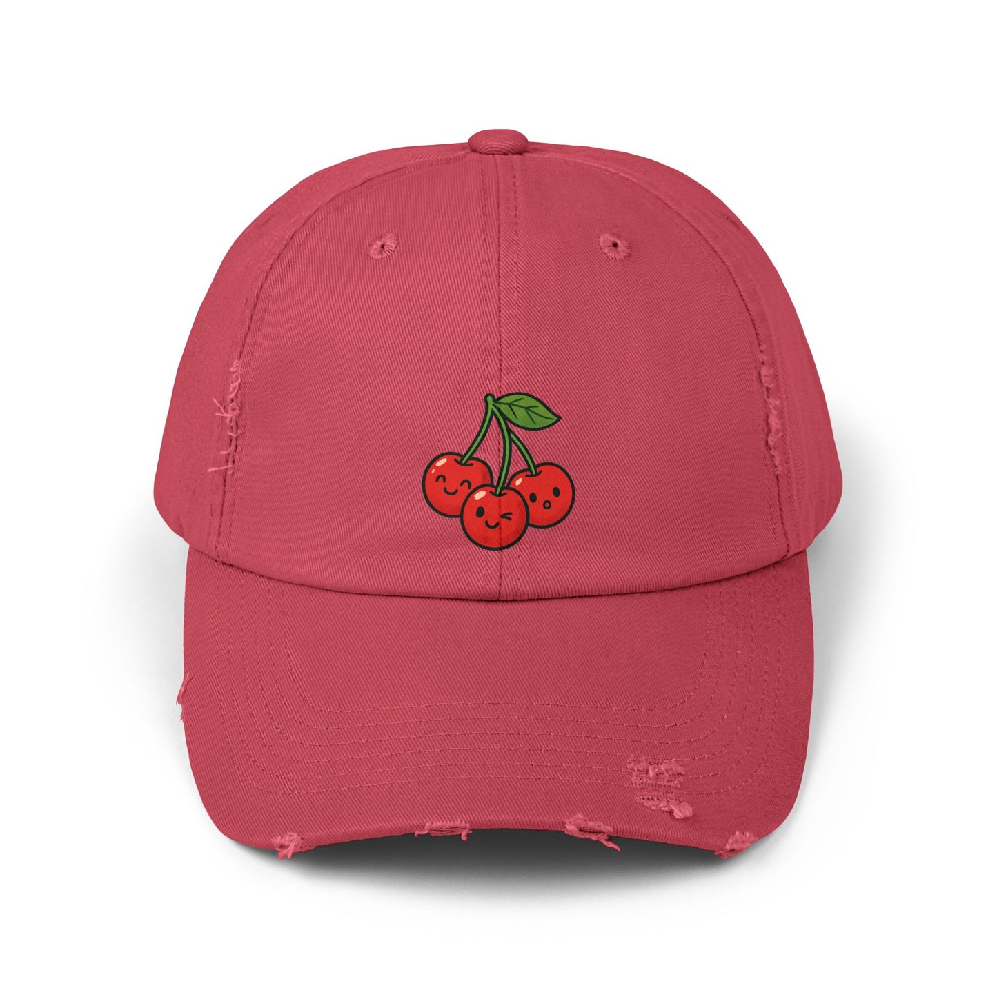 Cherry Embroidered Unisex Distressed Cap, Vintage Baseball Hat, Cute Cherry Hat, Casual Summer Accessory, Gift for Friends