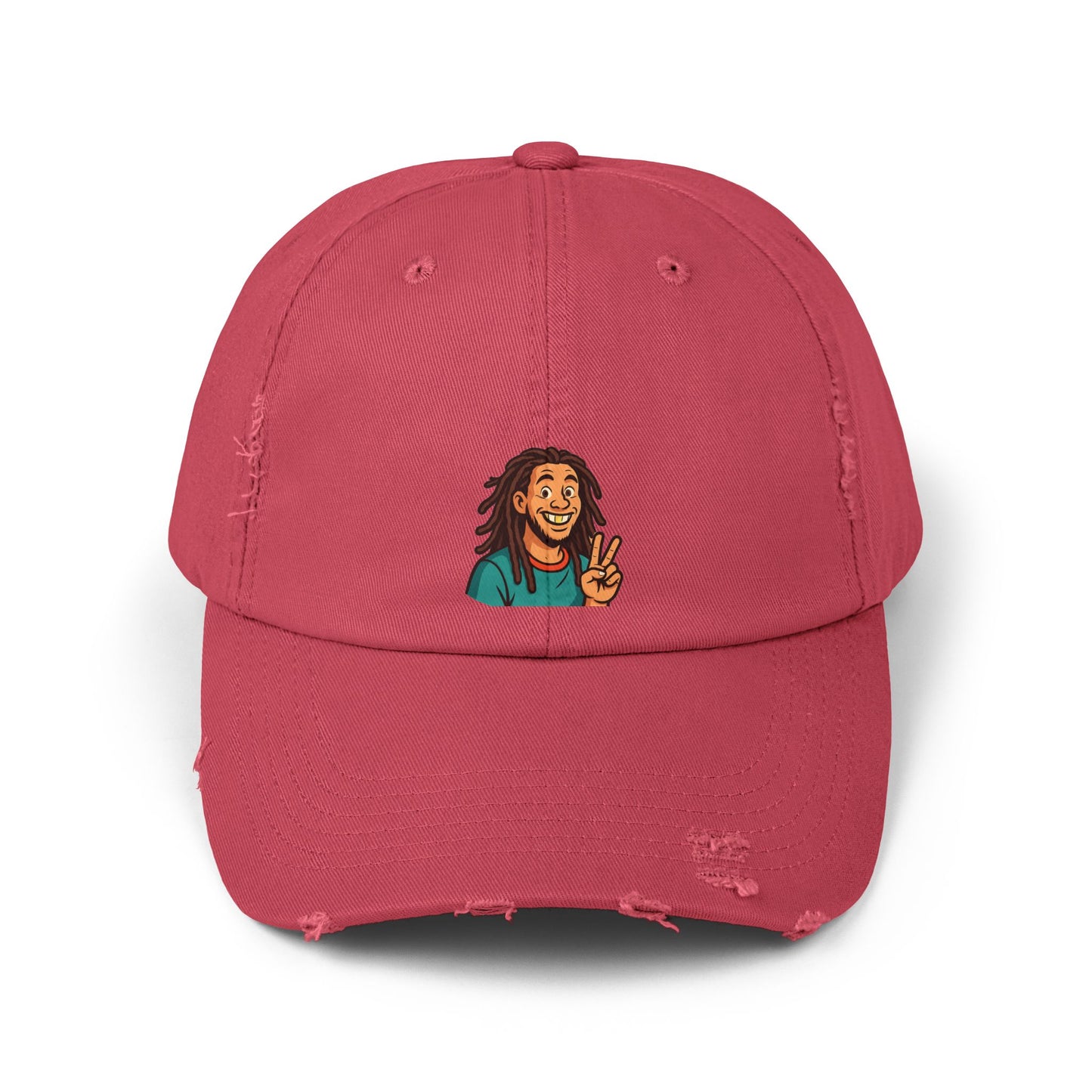 Unisex Distressed Cap with Peace Sign Design, Casual Headwear, Fun Gift for Friends, Summer Accessory, Unique Hat for Festivals