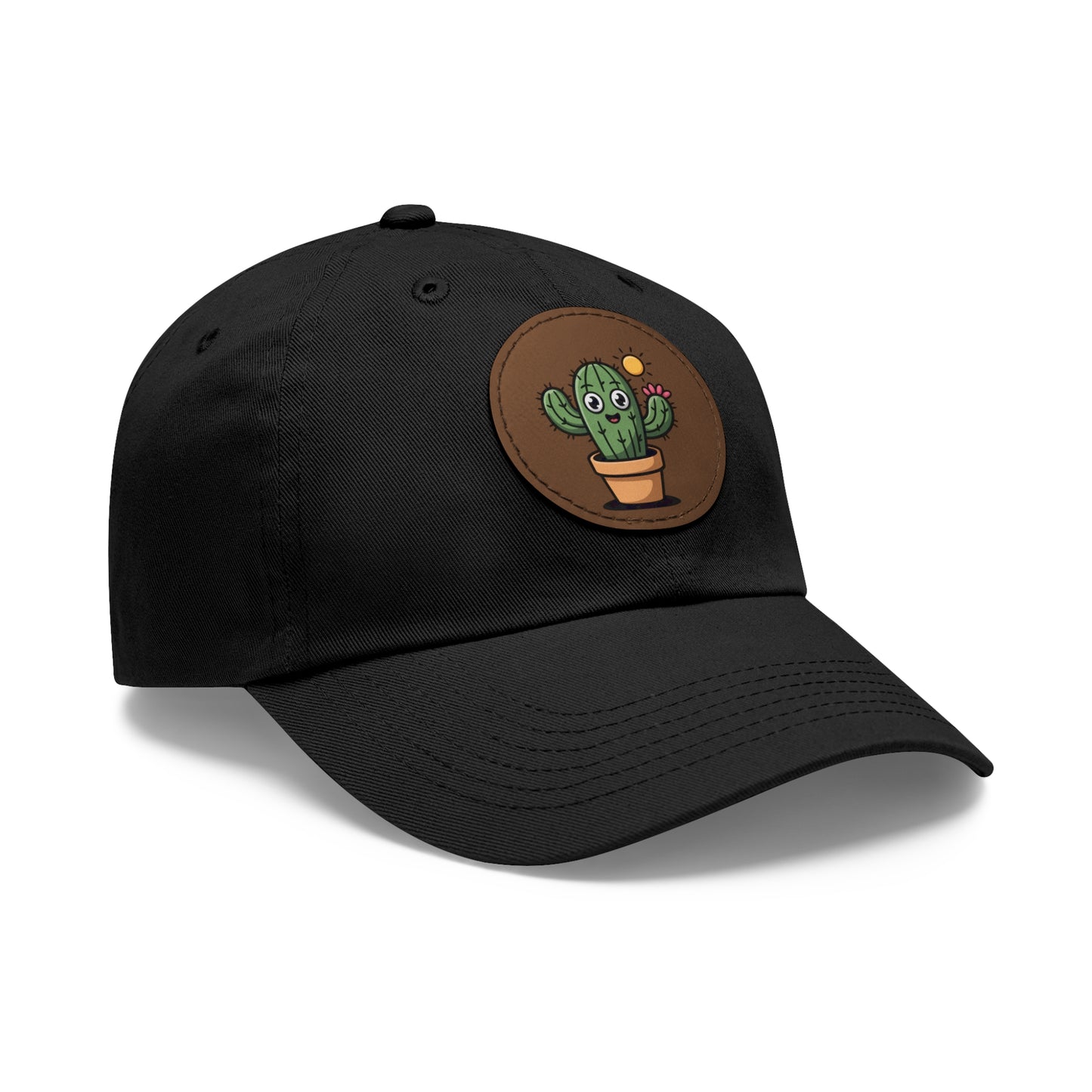 Cactus Dad Hat with Leather Patch, Cute Summer Cap, Gift for Plant Lovers, Adjustable Dad Hat, Trendy Accessories