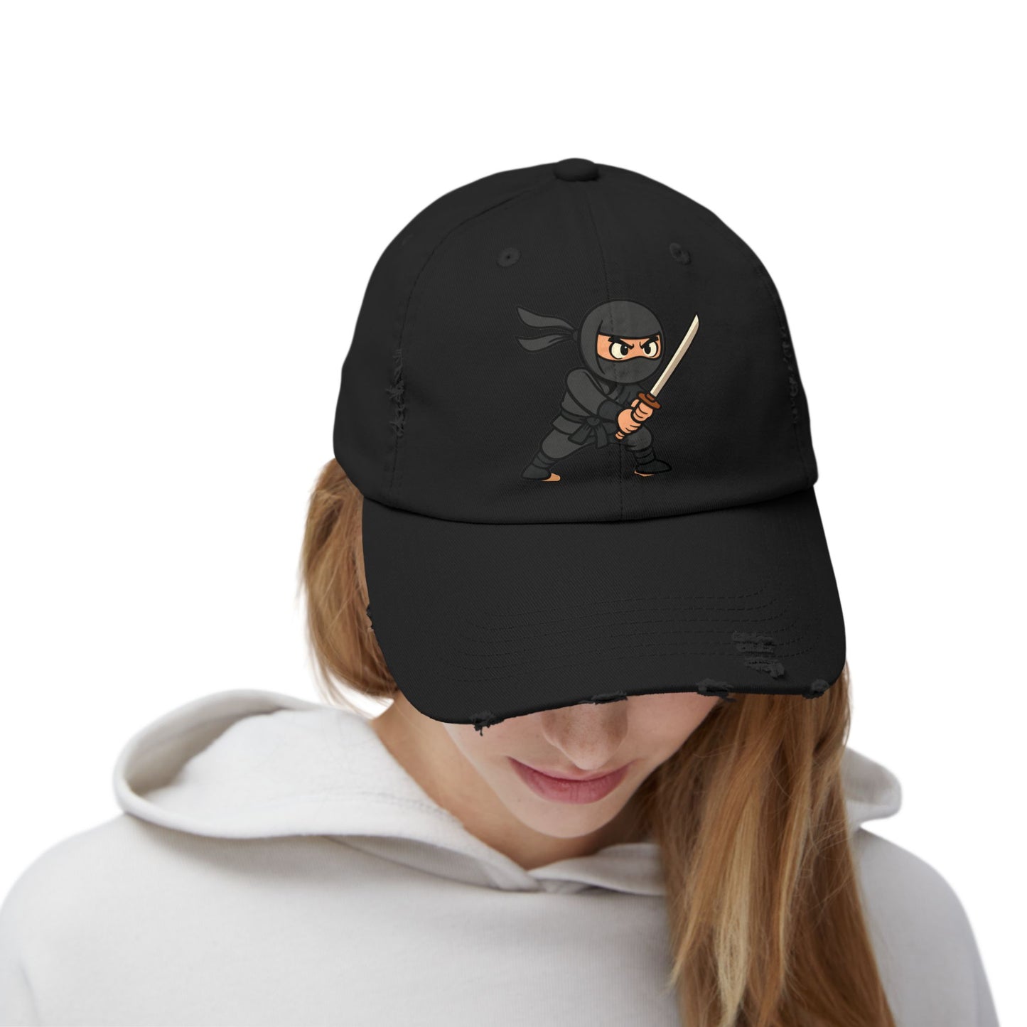 Ninja Unisex Distressed Cap, Fun Gift for Gamers, Trendy Accessory, Casual Wear, Outdoor Hat, Birthday Present