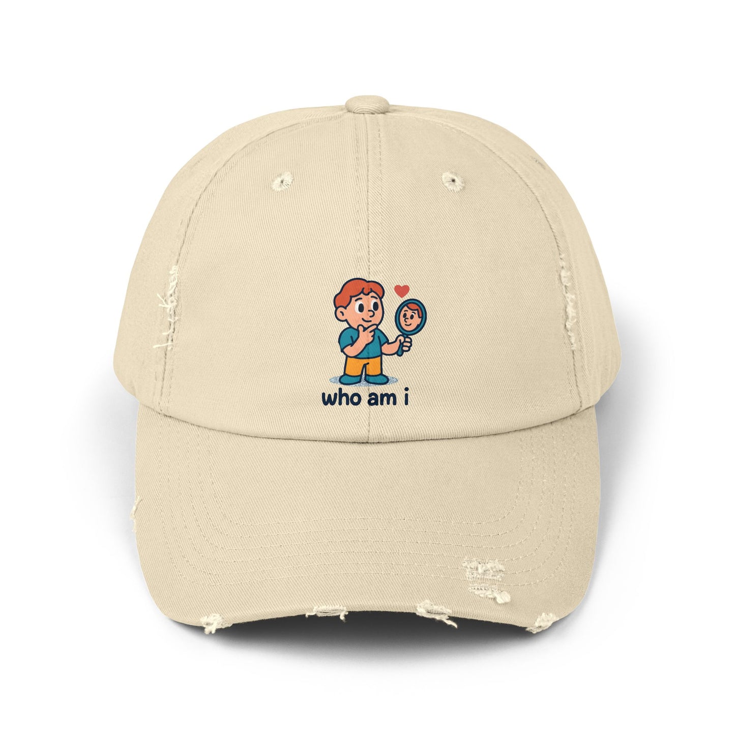 Unisex Distressed Cap with Cute Character Design, Casual Hat, Trendy Cap, Vintage Style Hat, Adjustable Cap, Perfect Gift for Friends