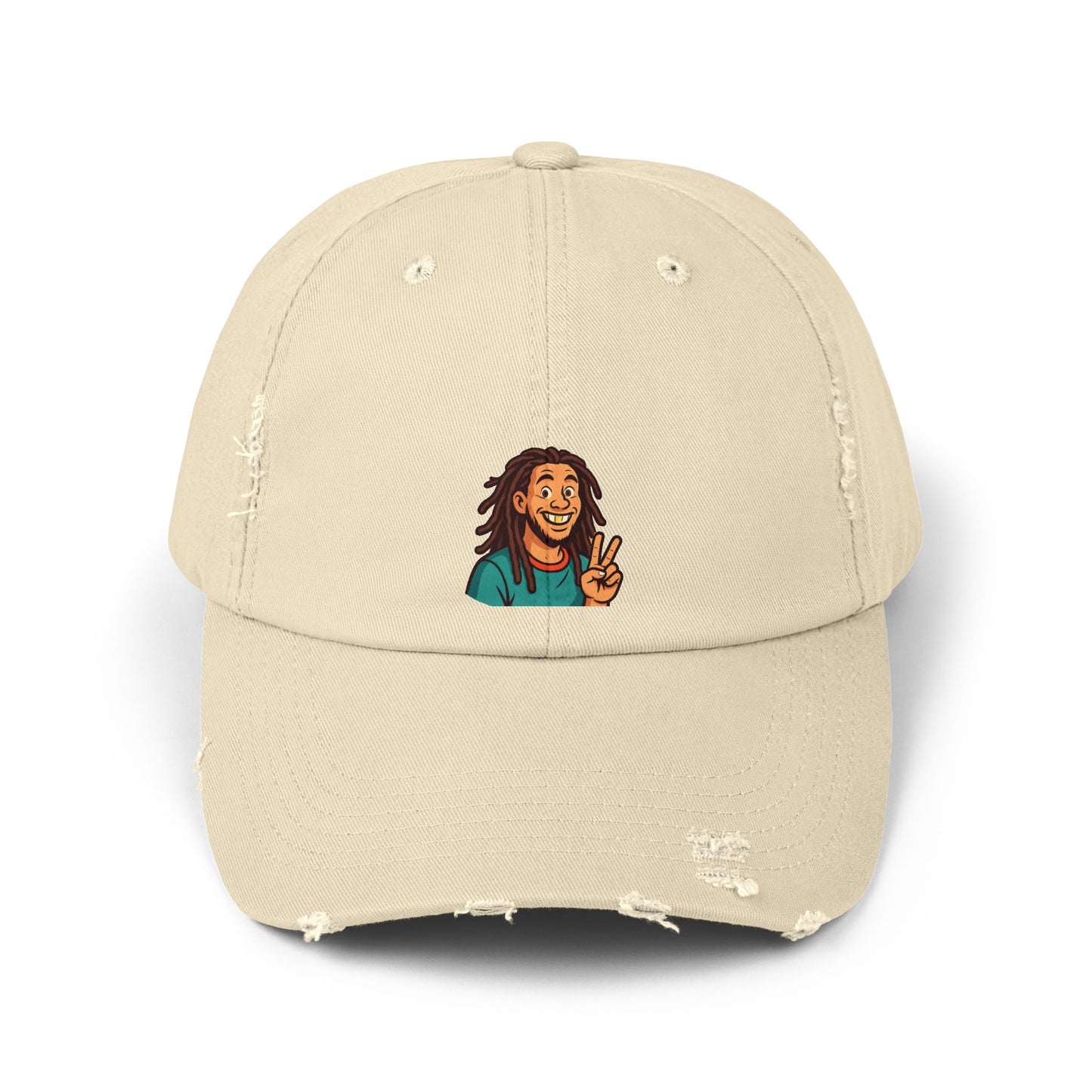 Unisex Distressed Cap with Peace Sign Design, Casual Headwear, Fun Gift for Friends, Summer Accessory, Unique Hat for Festivals