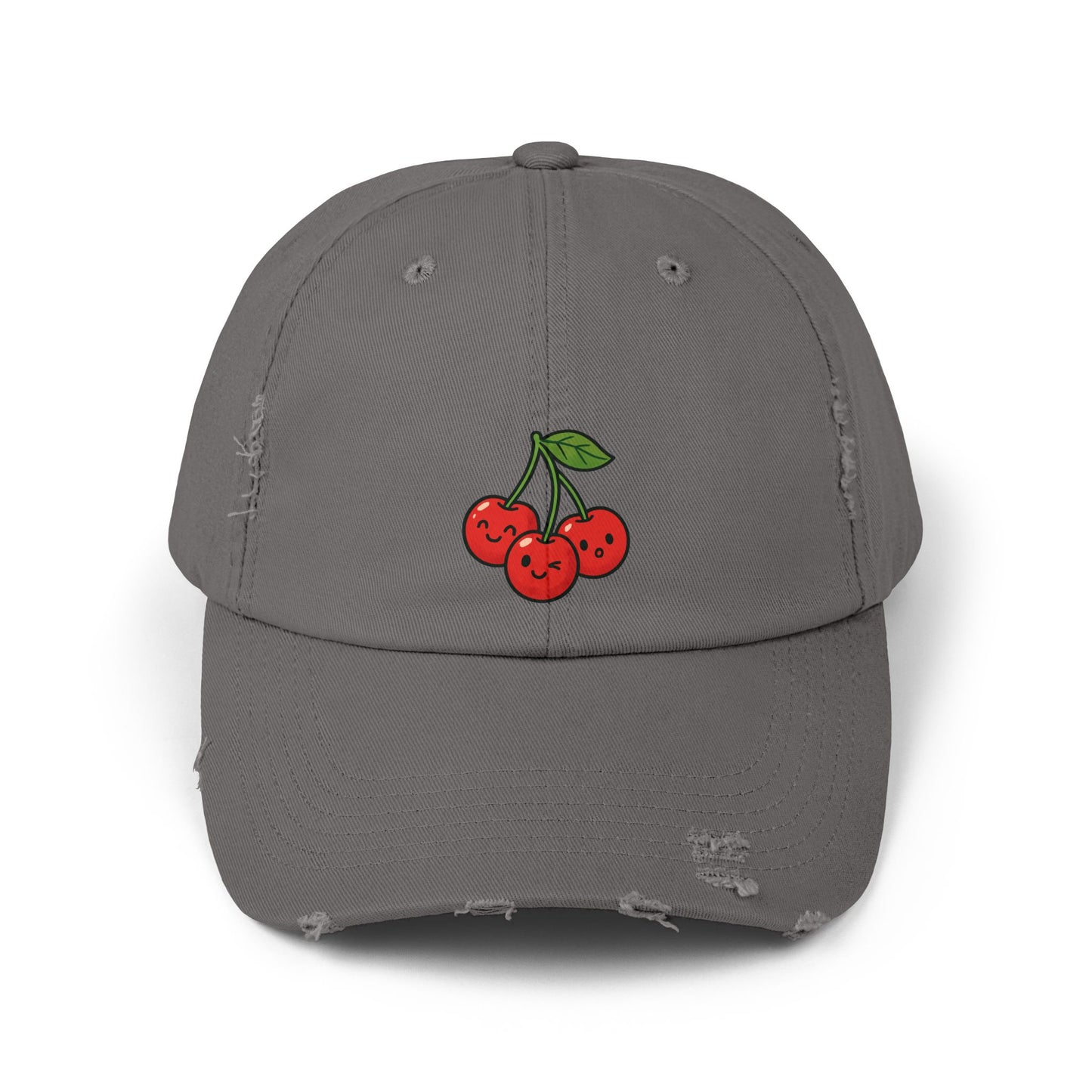 Cherry Embroidered Unisex Distressed Cap, Vintage Baseball Hat, Cute Cherry Hat, Casual Summer Accessory, Gift for Friends
