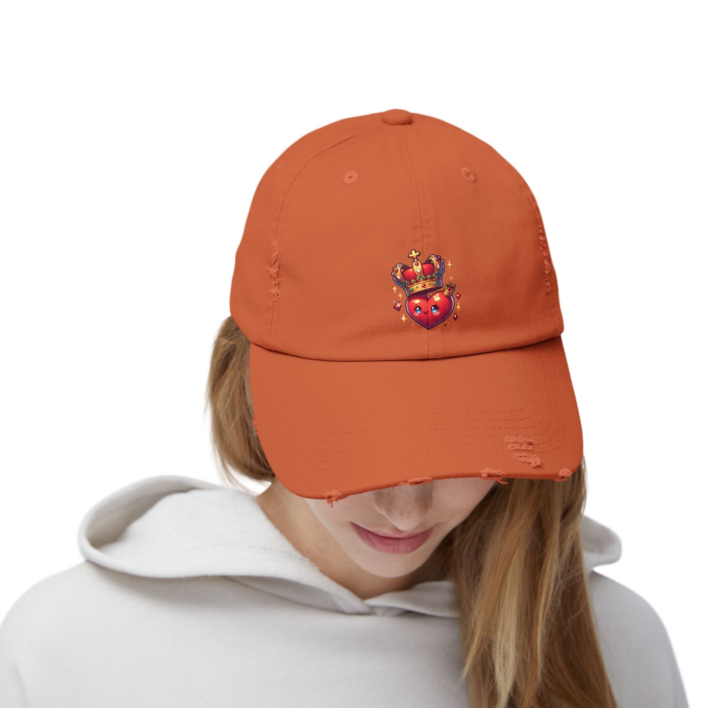 Crowned Heart Distressed Cap - Trendy Unisex Hat, Casual Stylish Accessory for Everyday Wear, Ideal Gift for Birthdays, Festivals, and More