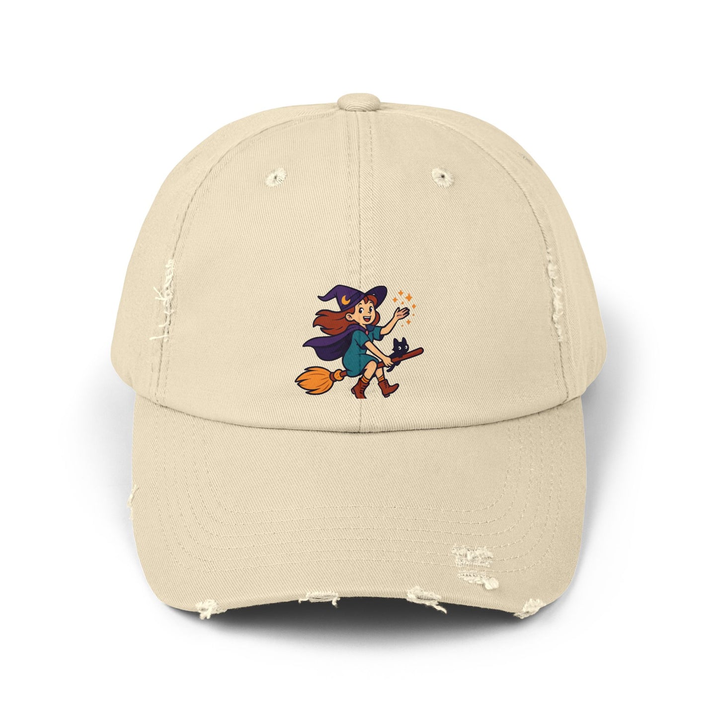 Adorable Witch Distressed Cap - Fun Halloween Gear, Casual Everyday Wear, Witchcraft Gift, Festival Accessory, Seasonal Style