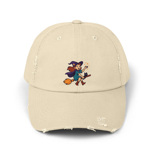 Adorable Witch Distressed Cap - Fun Halloween Gear, Casual Everyday Wear, Witchcraft Gift, Festival Accessory, Seasonal Style