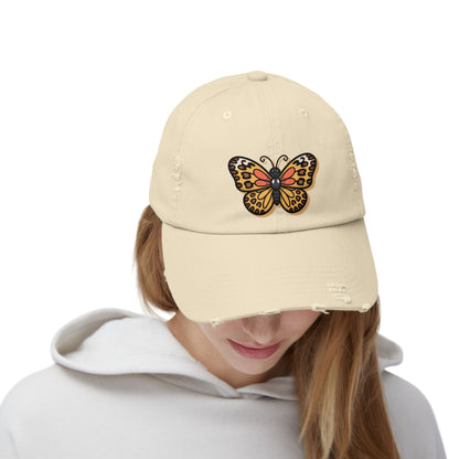 Butterfly Distressed Cap | Unisex Hats for Nature Lovers, Casual Wear, Gift for Her, Fashion Accessory, Outdoor Activities