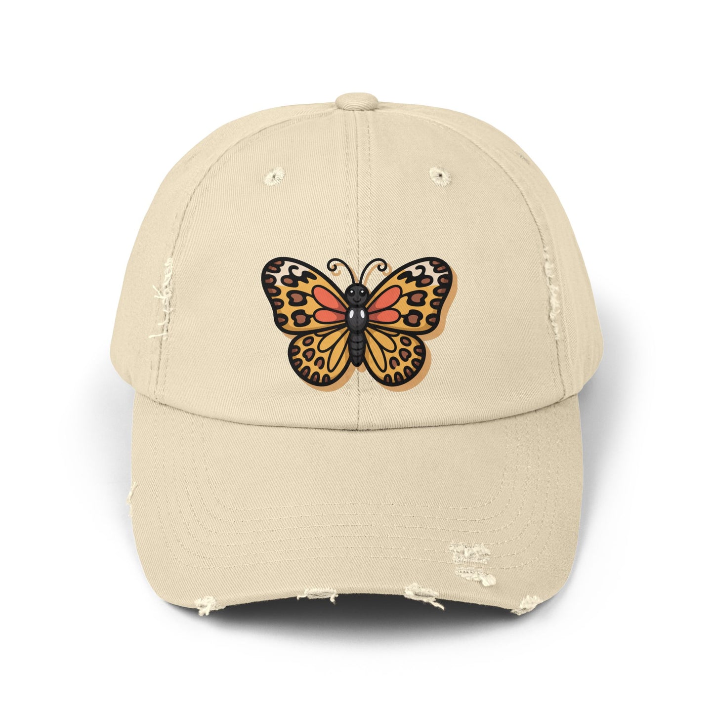 Butterfly Distressed Cap | Unisex Hats for Nature Lovers, Casual Wear, Gift for Her, Fashion Accessory, Outdoor Activities