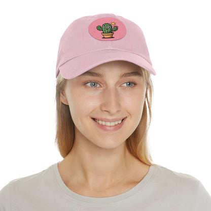 Cactus Dad Hat with Leather Patch, Cute Summer Cap, Gift for Plant Lovers, Adjustable Dad Hat, Trendy Accessories