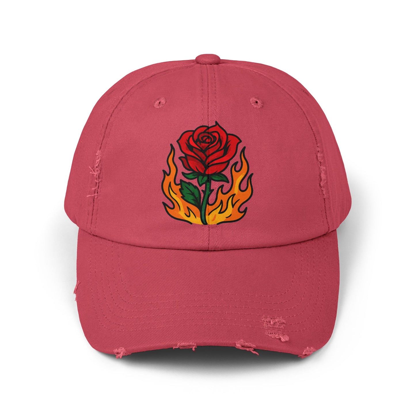 Flaming Rose Distressed Cap