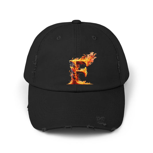 Fire Letter F Distressed Cap, Trendy Black Cap, Unisex Baseball Cap, Cool Casual Hat, Unique Gift for Him/Her, Everyday Accessory