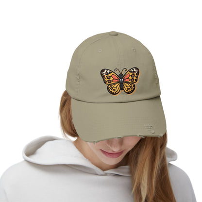Butterfly Distressed Cap | Unisex Hats for Nature Lovers, Casual Wear, Gift for Her, Fashion Accessory, Outdoor Activities