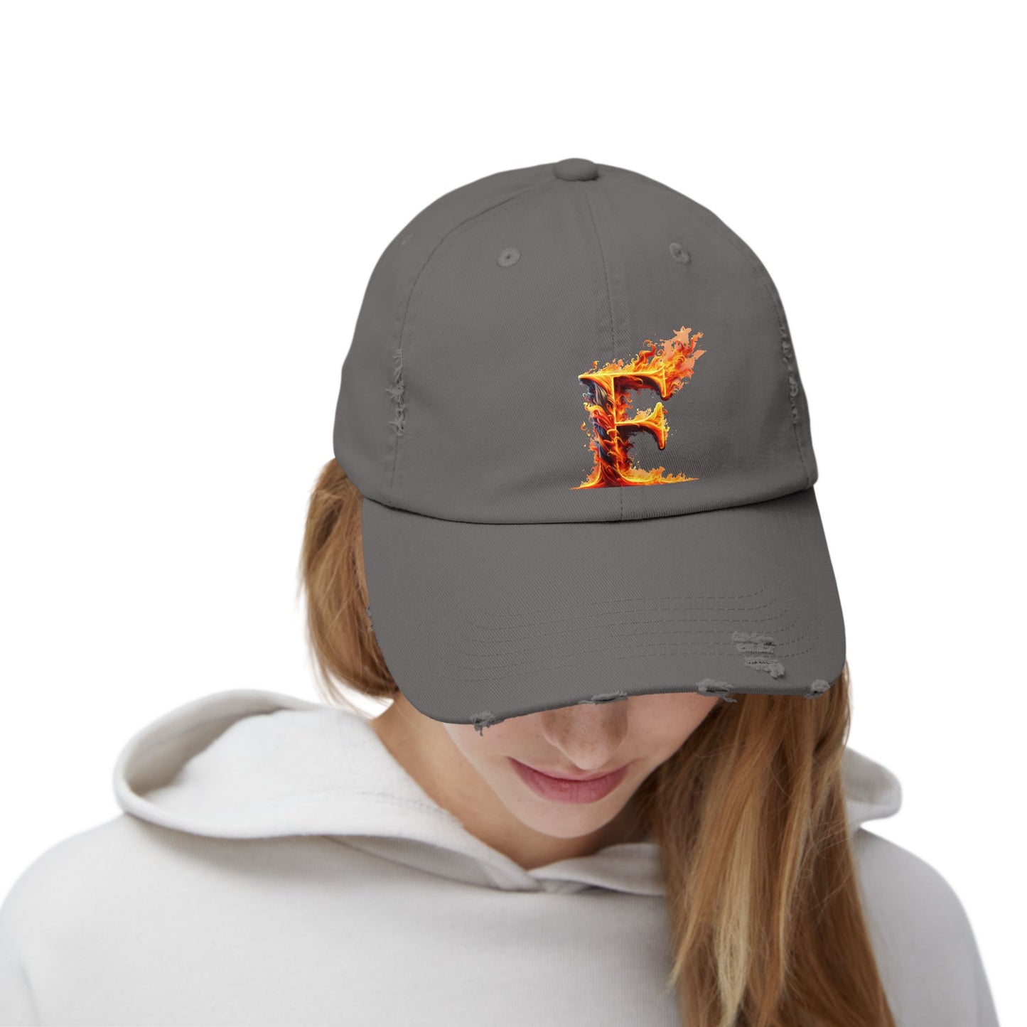 Fire Letter F Distressed Cap, Trendy Black Cap, Unisex Baseball Cap, Cool Casual Hat, Unique Gift for Him/Her, Everyday Accessory