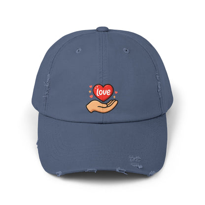 Love Hand Distressed Cap, Unisex Cap, Casual Hats, Gift for Him/Her, Trendy Accessories, Love Themed Fashion