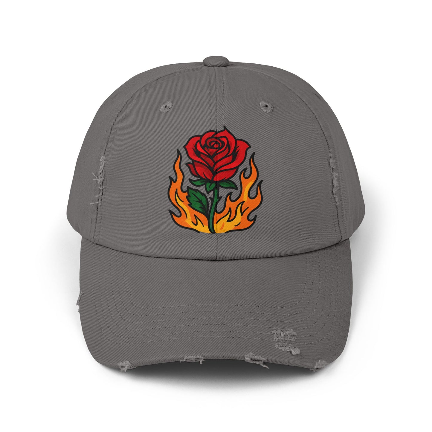 Flaming Rose Distressed Cap
