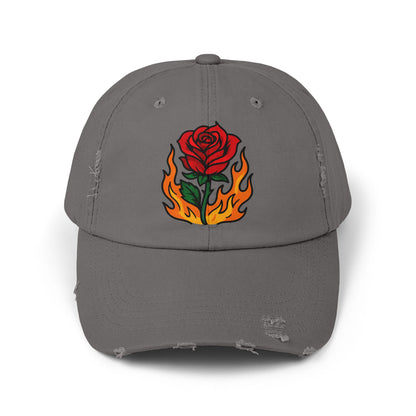 Flaming Rose Distressed Cap