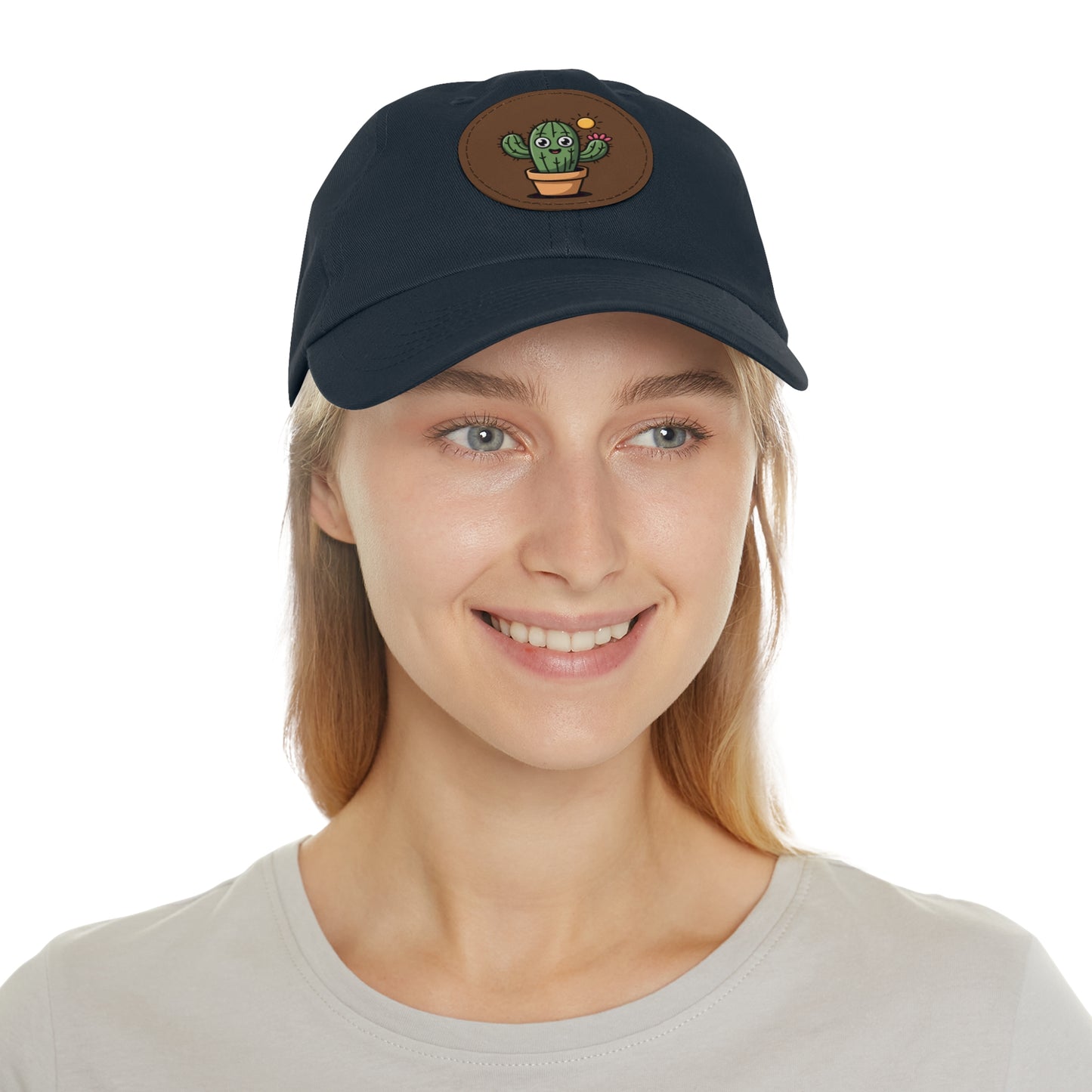 Cactus Dad Hat with Leather Patch, Cute Summer Cap, Gift for Plant Lovers, Adjustable Dad Hat, Trendy Accessories