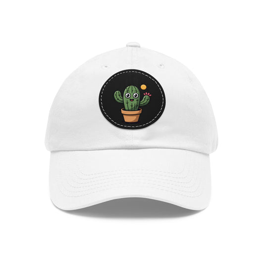 Cactus Dad Hat with Leather Patch, Cute Summer Cap, Gift for Plant Lovers, Adjustable Dad Hat, Trendy Accessories