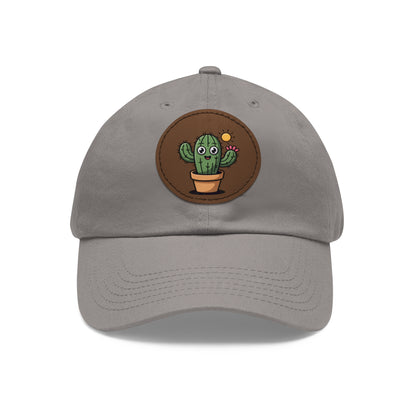 Cactus Dad Hat with Leather Patch, Cute Summer Cap, Gift for Plant Lovers, Adjustable Dad Hat, Trendy Accessories