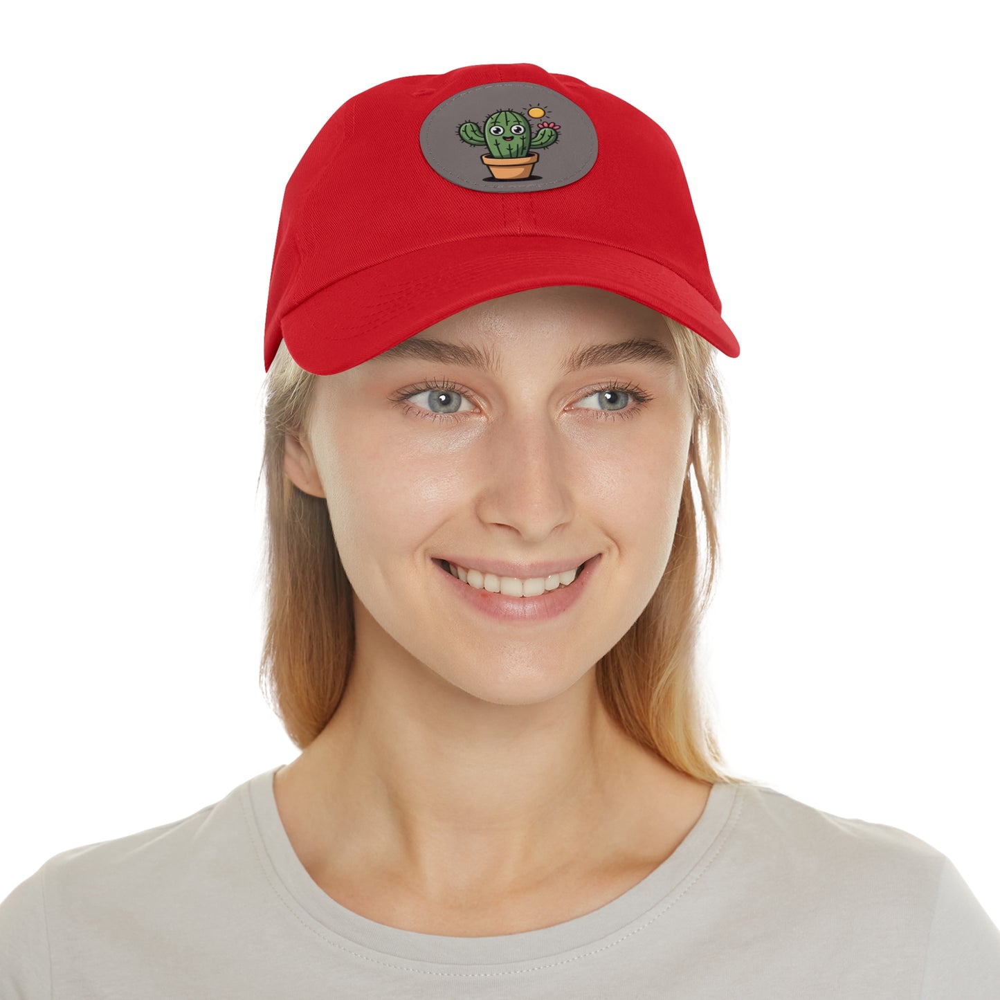 Cactus Dad Hat with Leather Patch, Cute Summer Cap, Gift for Plant Lovers, Adjustable Dad Hat, Trendy Accessories