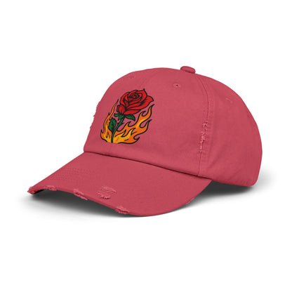 Flaming Rose Distressed Cap