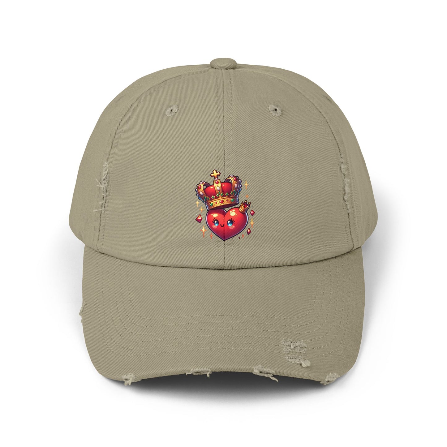 Crowned Heart Distressed Cap - Trendy Unisex Hat, Casual Stylish Accessory for Everyday Wear, Ideal Gift for Birthdays, Festivals, and More