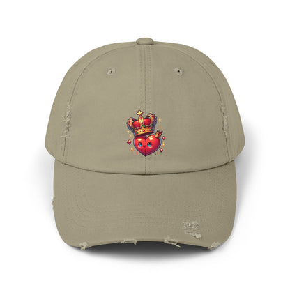 Crowned Heart Distressed Cap - Trendy Unisex Hat, Casual Stylish Accessory for Everyday Wear, Ideal Gift for Birthdays, Festivals, and More