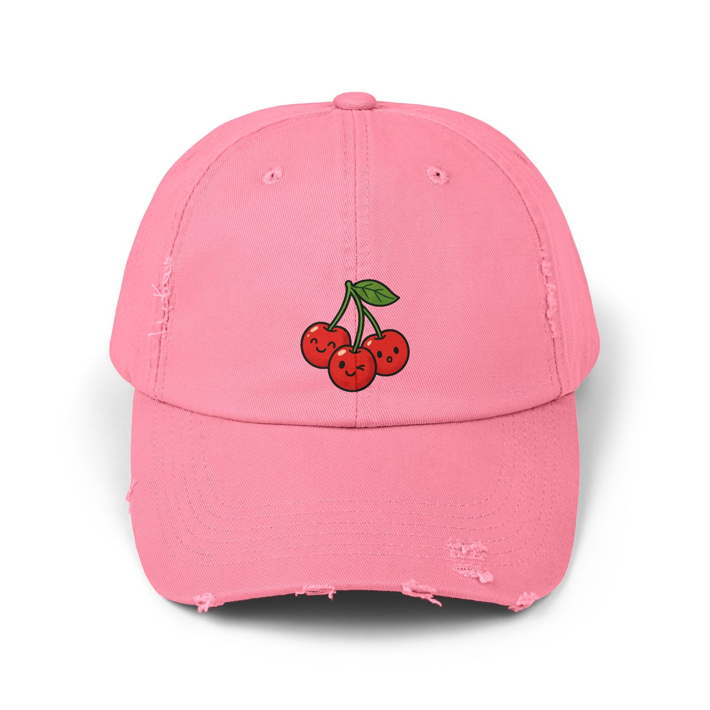 Cherry Embroidered Unisex Distressed Cap, Vintage Baseball Hat, Cute Cherry Hat, Casual Summer Accessory, Gift for Friends