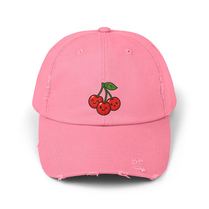 Cherry Embroidered Unisex Distressed Cap, Vintage Baseball Hat, Cute Cherry Hat, Casual Summer Accessory, Gift for Friends