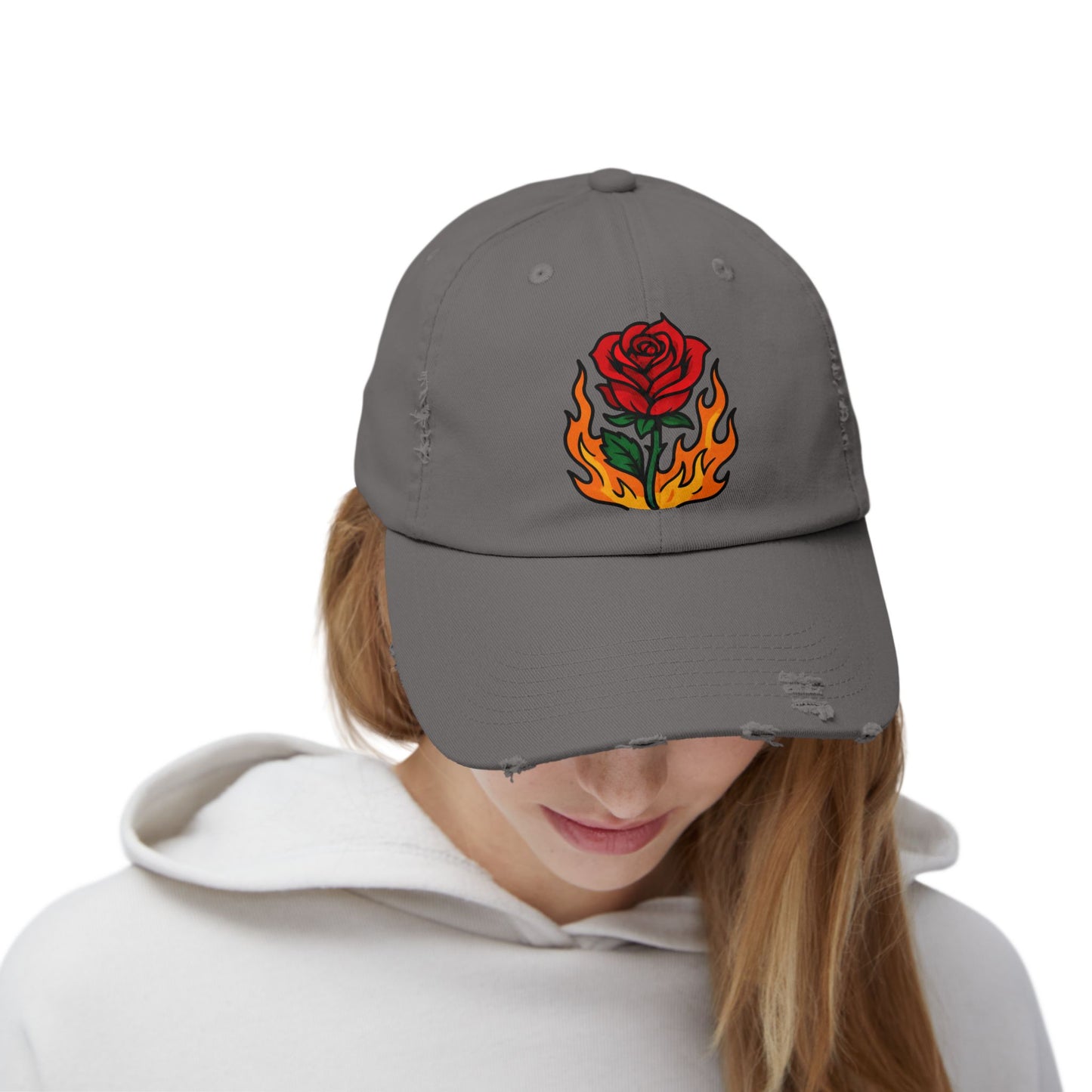 Flaming Rose Distressed Cap