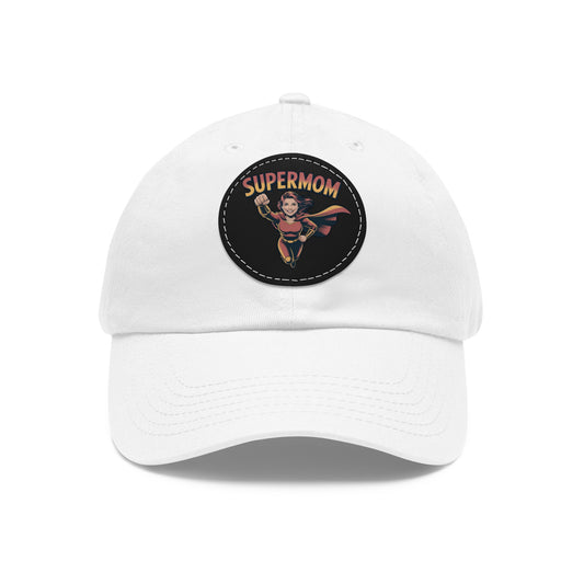 Supermom Dad Hat with Leather Patch, Gift for Moms, Cap for Superheroes, Mother's Day Gift, Casual Hat, Everyday Wear
