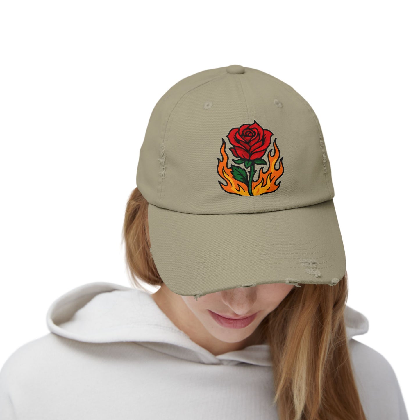 Flaming Rose Distressed Cap