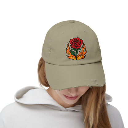 Flaming Rose Distressed Cap