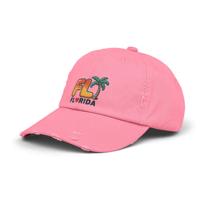 Vibrant Florida Distressed Cap, Casual Summer Hat, Beach Accessories, Travel Gift, Outdoor Apparel, Unisex Headwear